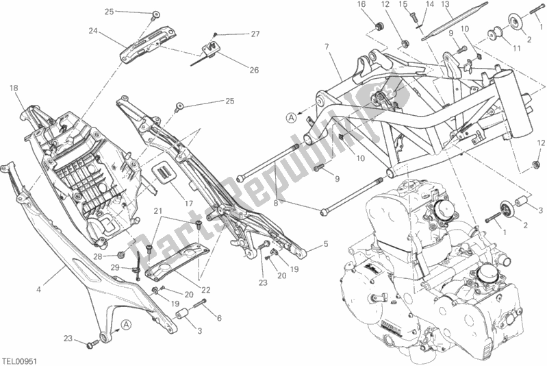 All parts for the Frame of the Ducati Hypermotard 939 Thailand 2016